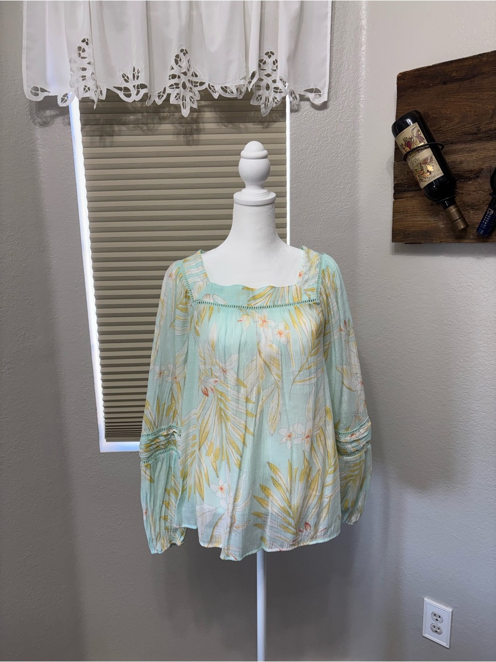 LC Lauren Conrad Pale Aqua Floral Tunic Blouse